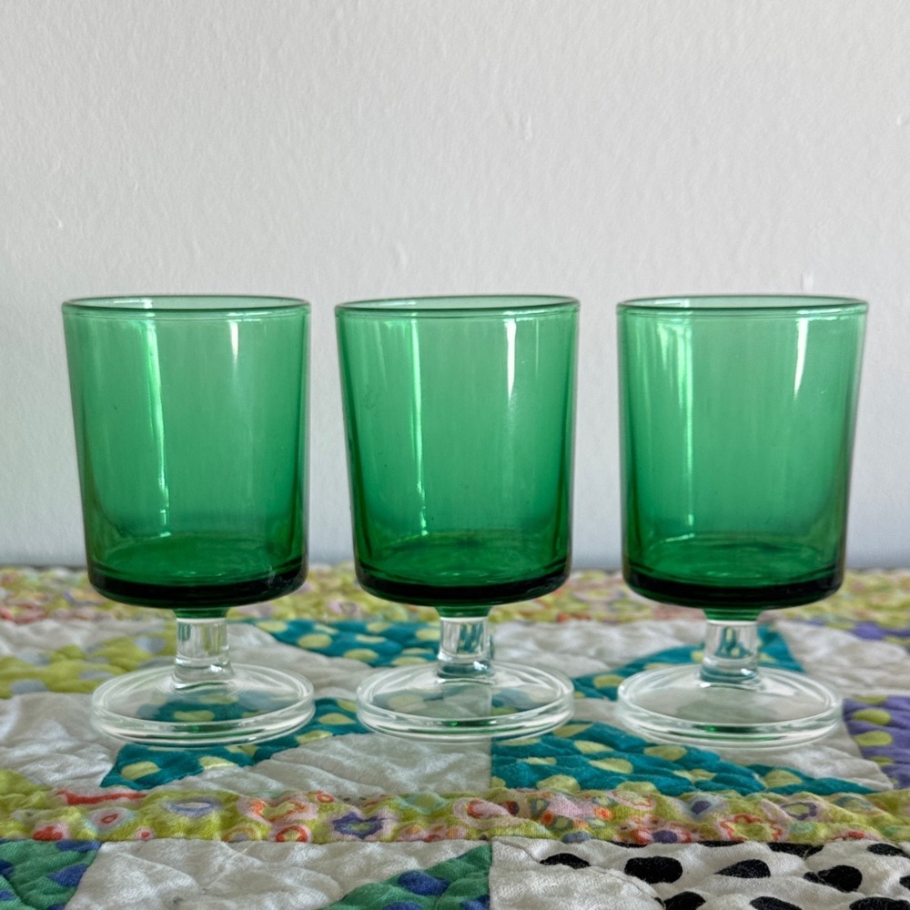 Luminarc Cavalier Green Glass Goblets, Made in France, Set of 3, 1970s Homeware